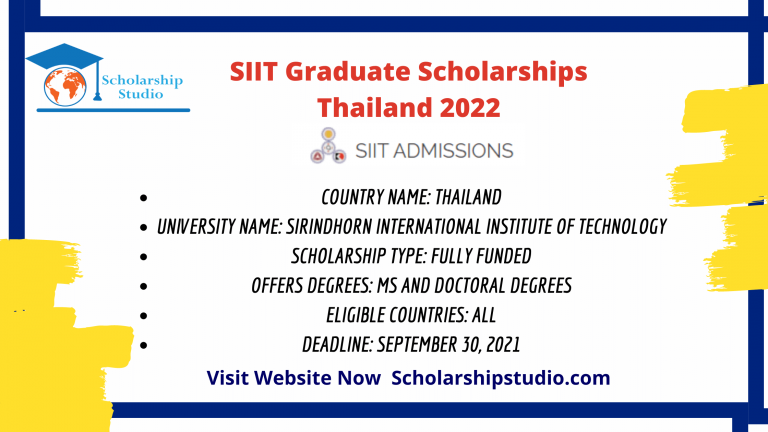 SIIT Graduate Scholarships Thailand 2022