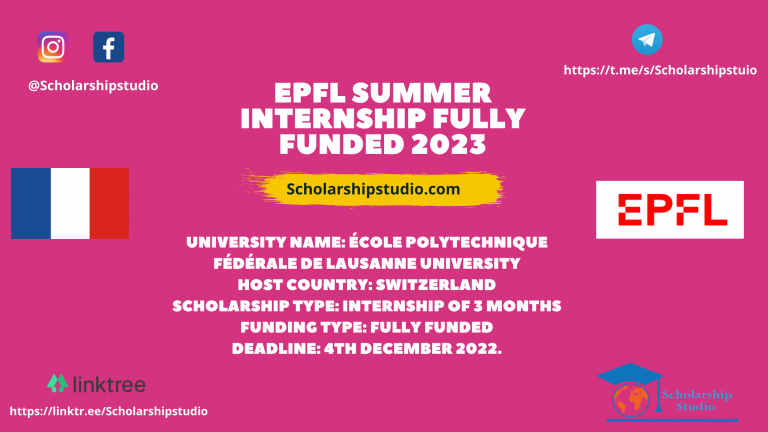 EPFL Summer Internship Fully Funded 2023