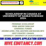 Scholarship in Canada at University of Saskatchewan 2024