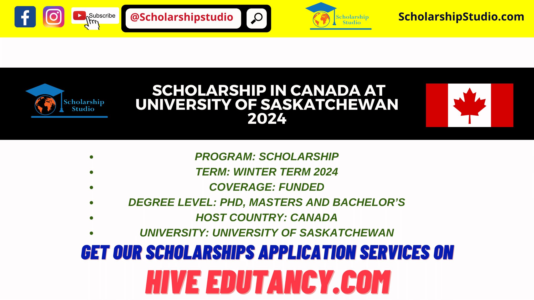 Scholarship in Canada at University of Saskatchewan 2024 Scholarship