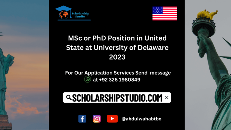 MSc or PhD Position in United State at University of Delaware 2023